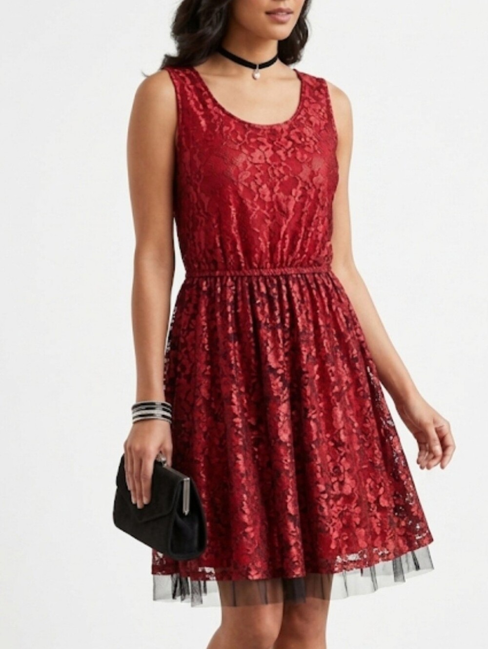 Rue 21 Black And Red Lace Sleeveless Skater Dress Size XL  Dark Romantic